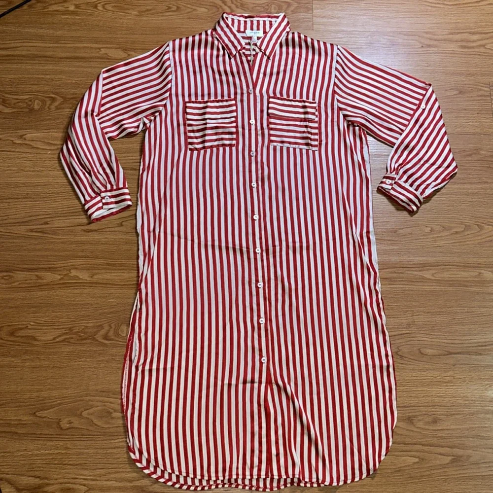 UMGEE Red and Creme Striped Button-Up Dress - Picture 2 of 7